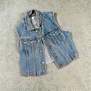 Vintage retro 80s style light blue denim jean mini cropped western vest BREAKER